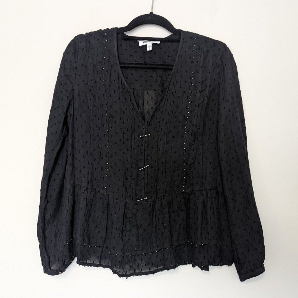 William Rast Devon Black Swiss Dot Peasant Long Sleeve Blouse
